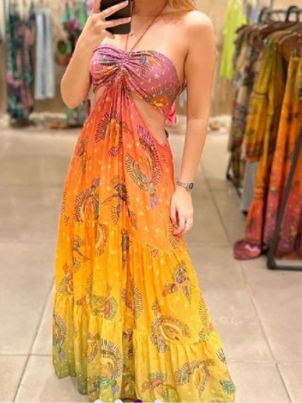 Farm rio waist Boho Gradient Tie-Front Maxi Skirt in Pink & Orange